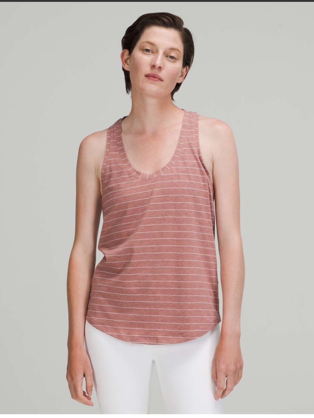 Lululemon Love Tank Top - Short Serve Stripe Heathered Spiced Chai White